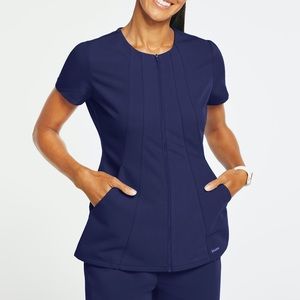 Jaanuu Princess Zip-Front Scrub Top XXS Navy (new with tag unworn)